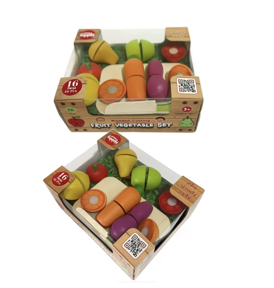 AHŞAP MEYVE SEBZE SETİ 16 PARÇA